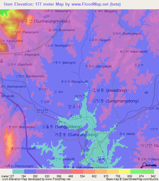 Uum,South Korea Elevation Map