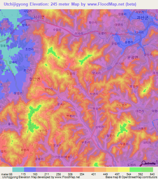 Utchijigyong,South Korea Elevation Map