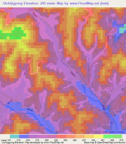 Utchijigyong,South Korea Elevation Map