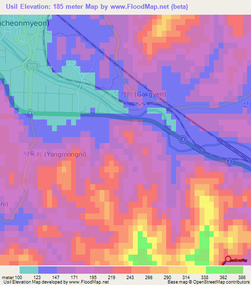 Usil,South Korea Elevation Map