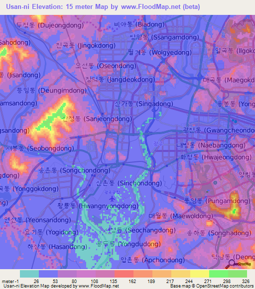 Usan-ni,South Korea Elevation Map