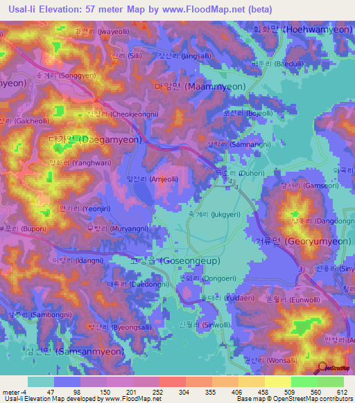 Usal-li,South Korea Elevation Map