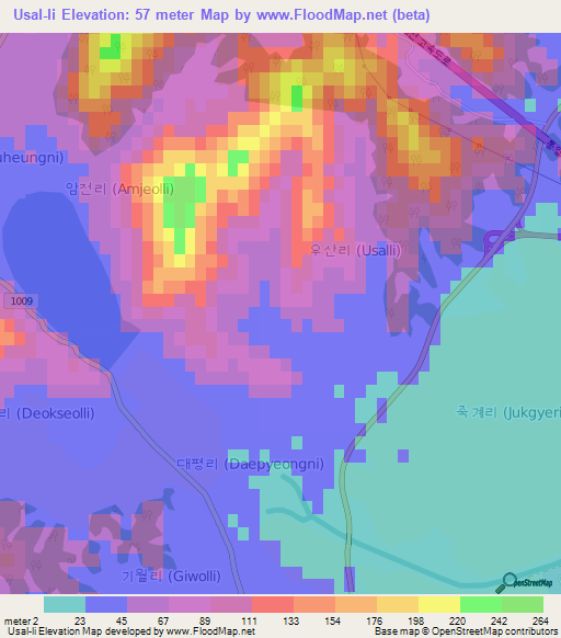 Usal-li,South Korea Elevation Map