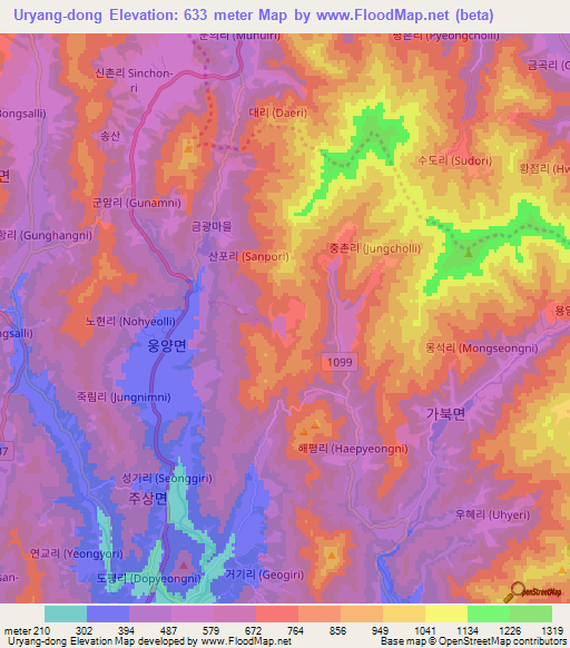 Uryang-dong,South Korea Elevation Map