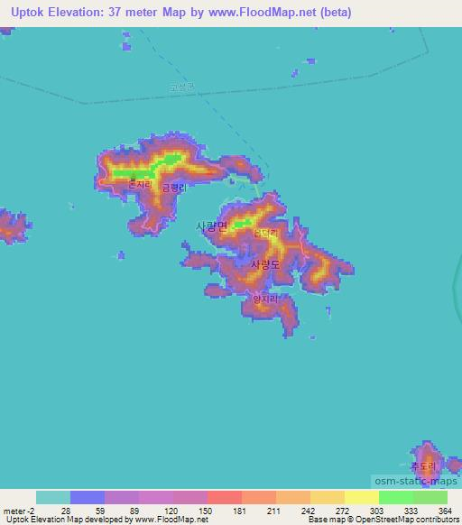 Uptok,South Korea Elevation Map