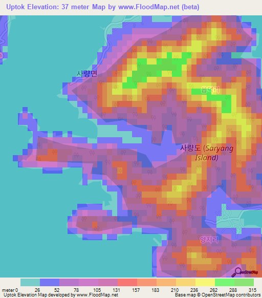 Uptok,South Korea Elevation Map