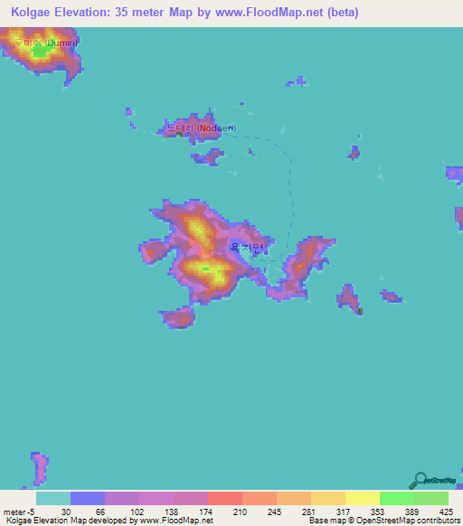 Kolgae,South Korea Elevation Map