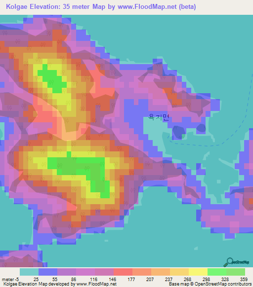 Kolgae,South Korea Elevation Map