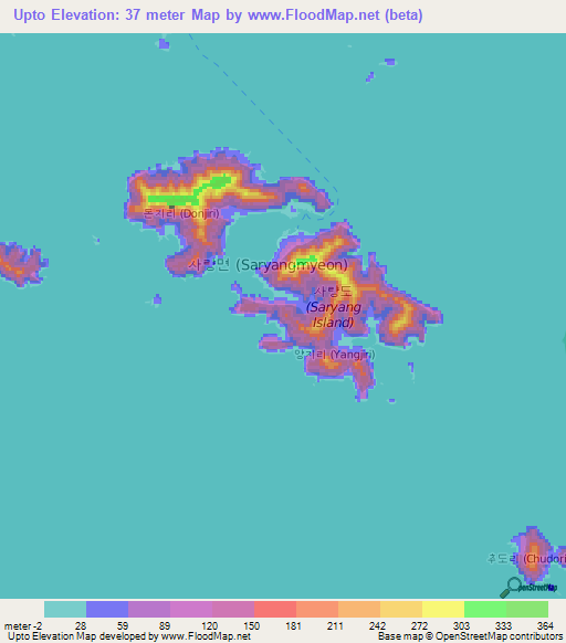 Upto,South Korea Elevation Map