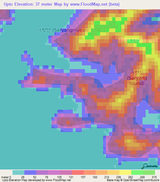 Upto,South Korea Elevation Map