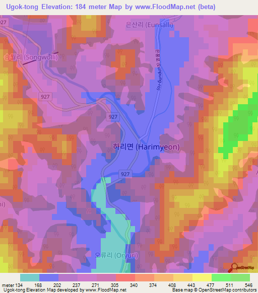 Ugok-tong,South Korea Elevation Map