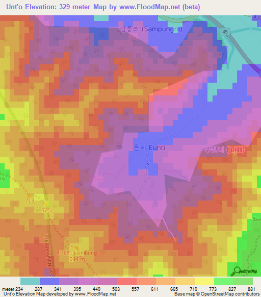 Unt'o,South Korea Elevation Map