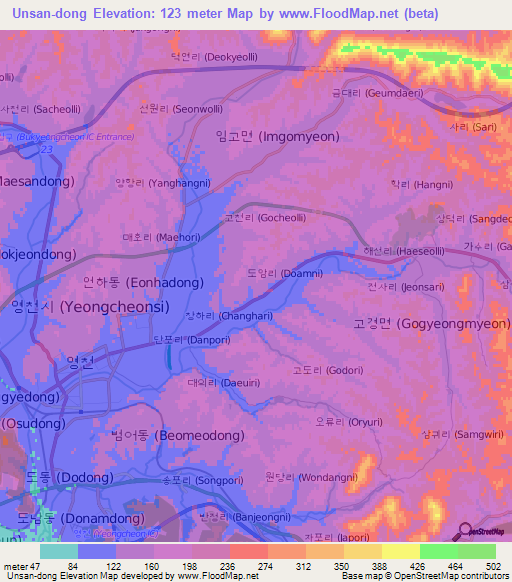 Unsan-dong,South Korea Elevation Map