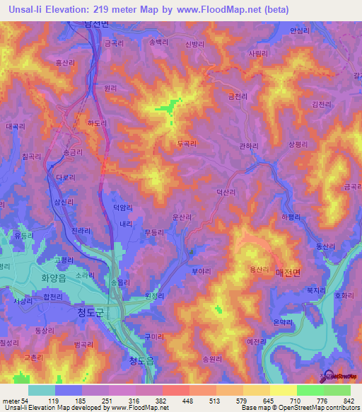 Unsal-li,South Korea Elevation Map