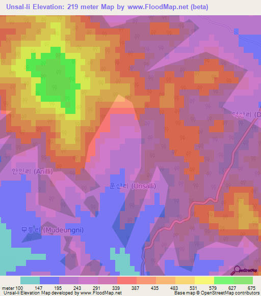 Unsal-li,South Korea Elevation Map