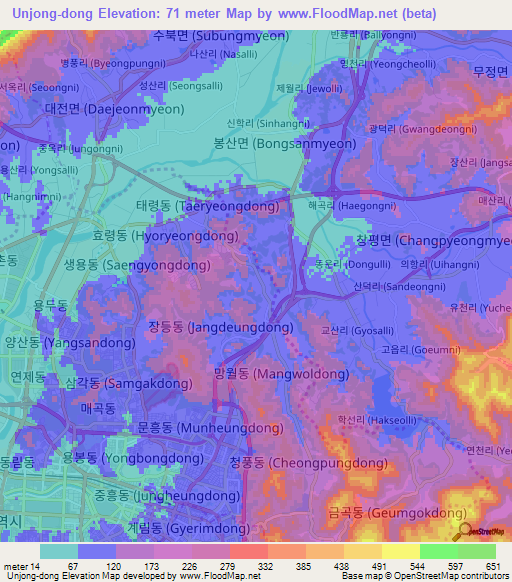 Unjong-dong,South Korea Elevation Map