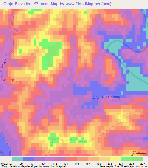 Ginjo,South Korea Elevation Map