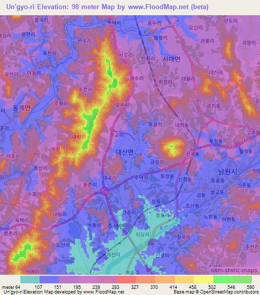 Un'gyo-ri,South Korea Elevation Map