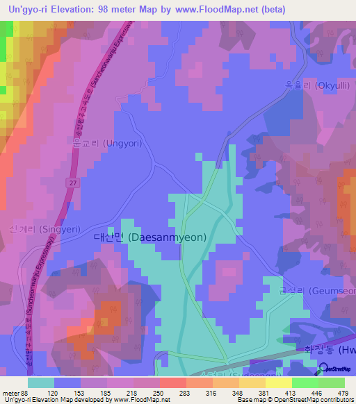 Un'gyo-ri,South Korea Elevation Map