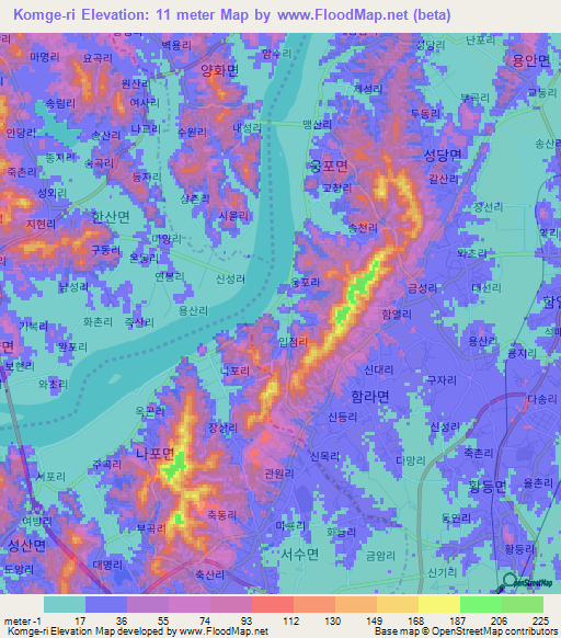 Komge-ri,South Korea Elevation Map