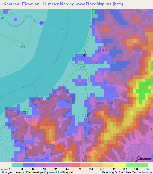 Komge-ri,South Korea Elevation Map