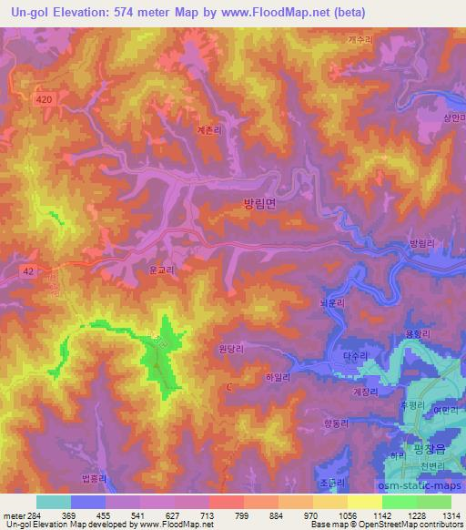 Un-gol,South Korea Elevation Map