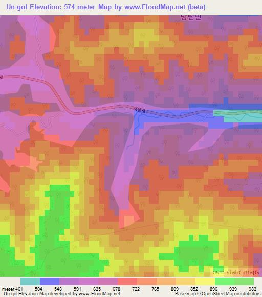 Un-gol,South Korea Elevation Map