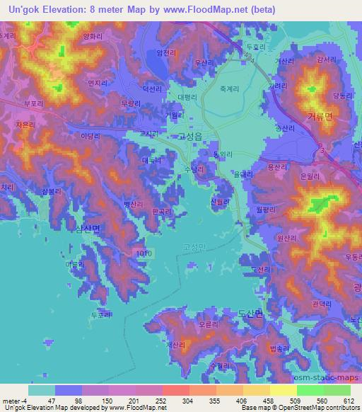 Un'gok,South Korea Elevation Map