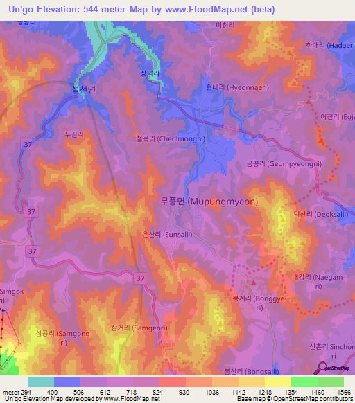 Un'go,South Korea Elevation Map