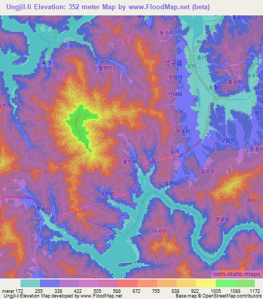 Ungjil-li,South Korea Elevation Map