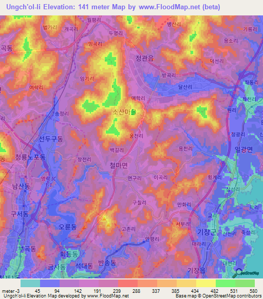 Ungch'ol-li,South Korea Elevation Map