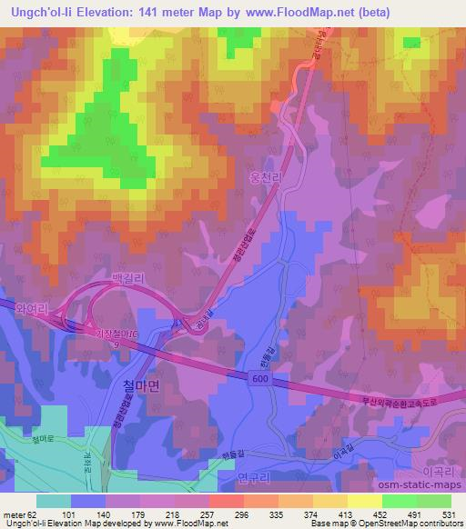 Ungch'ol-li,South Korea Elevation Map