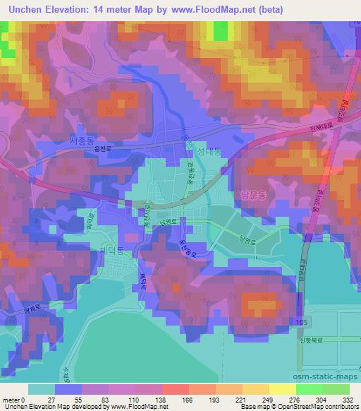 Unchen,South Korea Elevation Map