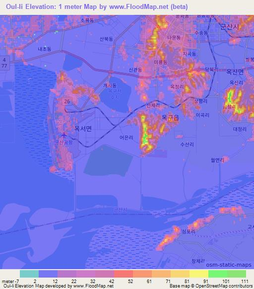 Oul-li,South Korea Elevation Map