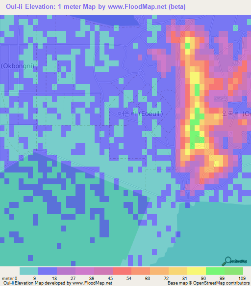 Oul-li,South Korea Elevation Map