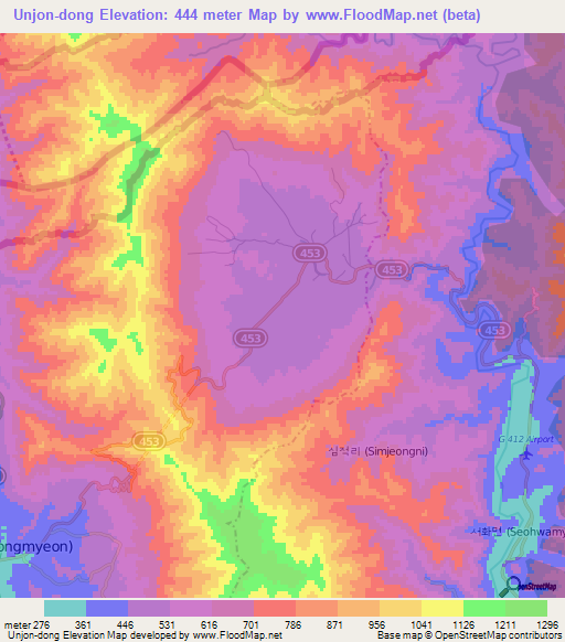 Unjon-dong,South Korea Elevation Map