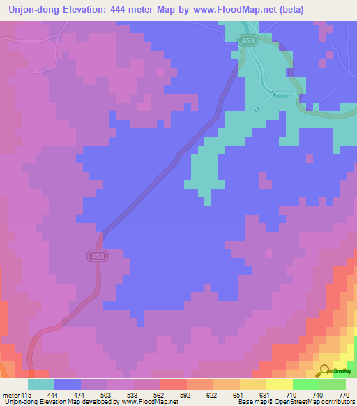 Unjon-dong,South Korea Elevation Map