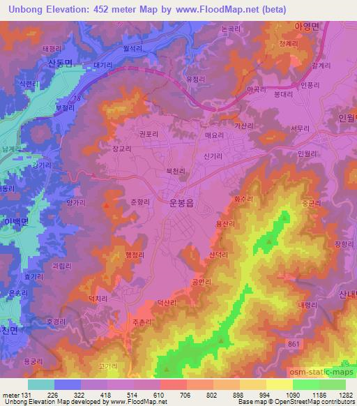 Unbong,South Korea Elevation Map