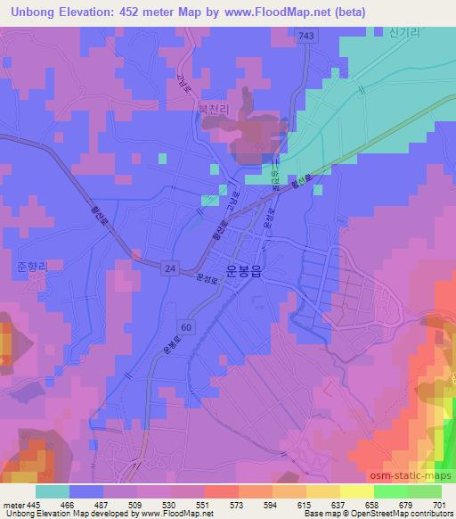 Unbong,South Korea Elevation Map