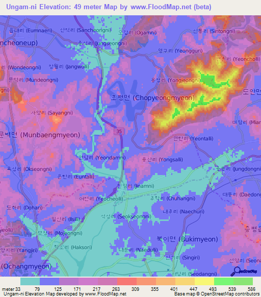 Ungam-ni,South Korea Elevation Map