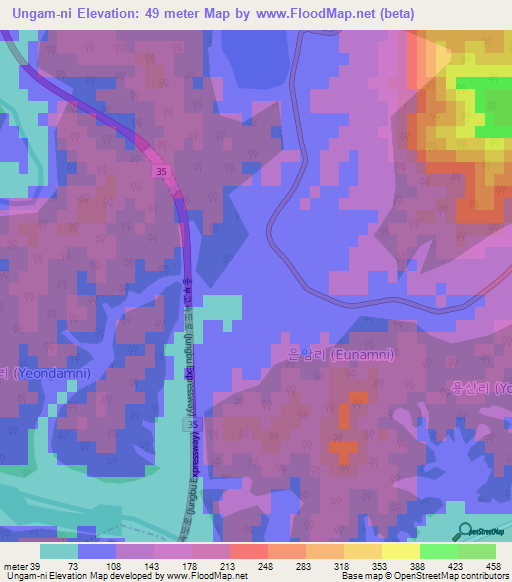 Ungam-ni,South Korea Elevation Map