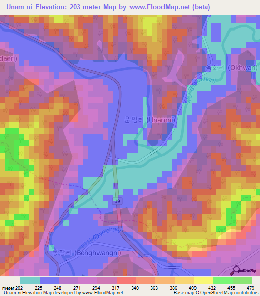 Unam-ni,South Korea Elevation Map