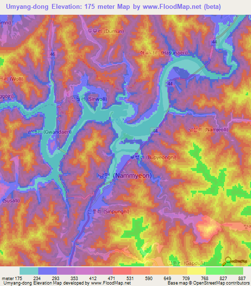 Umyang-dong,South Korea Elevation Map