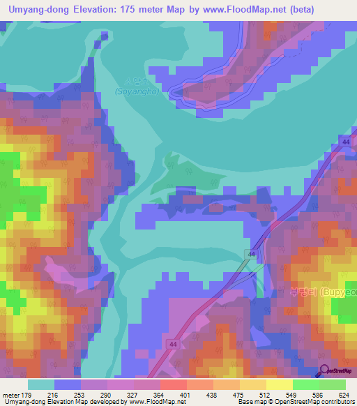 Umyang-dong,South Korea Elevation Map