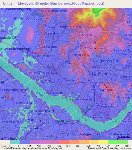 Umdal-li,South Korea Elevation Map