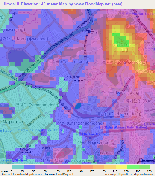 Umdal-li,South Korea Elevation Map