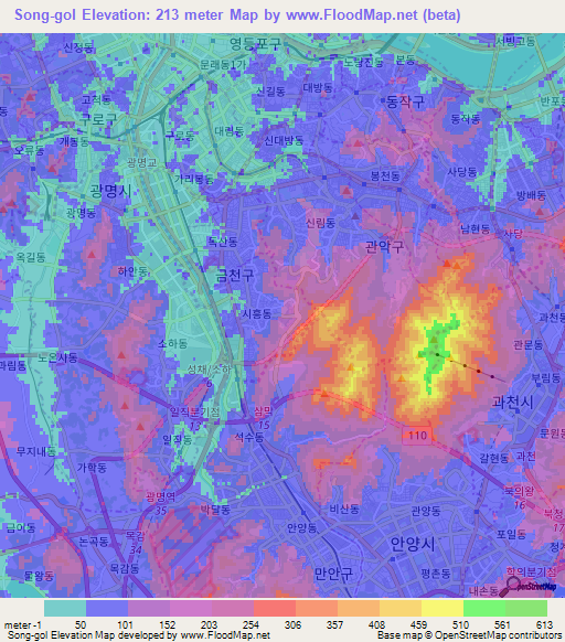 Song-gol,South Korea Elevation Map