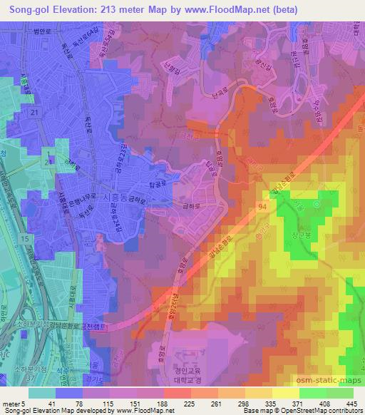 Song-gol,South Korea Elevation Map