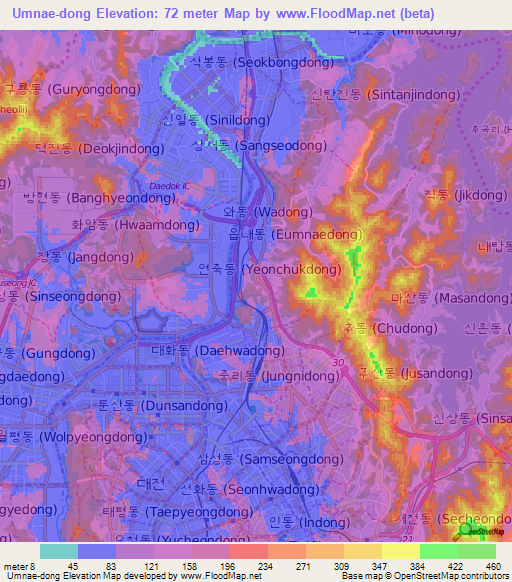 Umnae-dong,South Korea Elevation Map