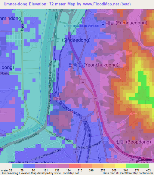 Umnae-dong,South Korea Elevation Map